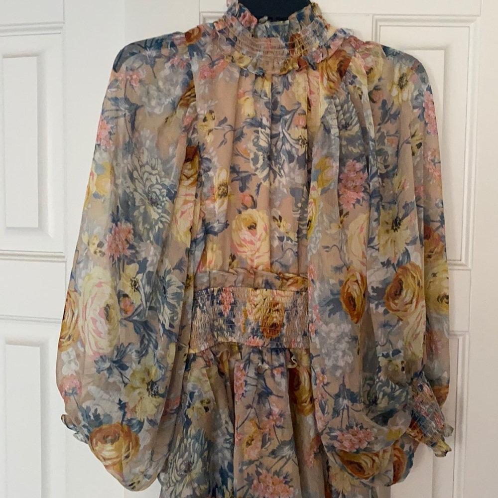 Elliatt floral long sleeve midi dress with high neck